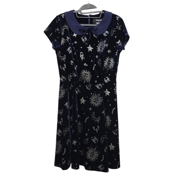 Modcloth x Collectif Florence Zodiac Print Velvet Skater Dress - Picture 3 of 13
